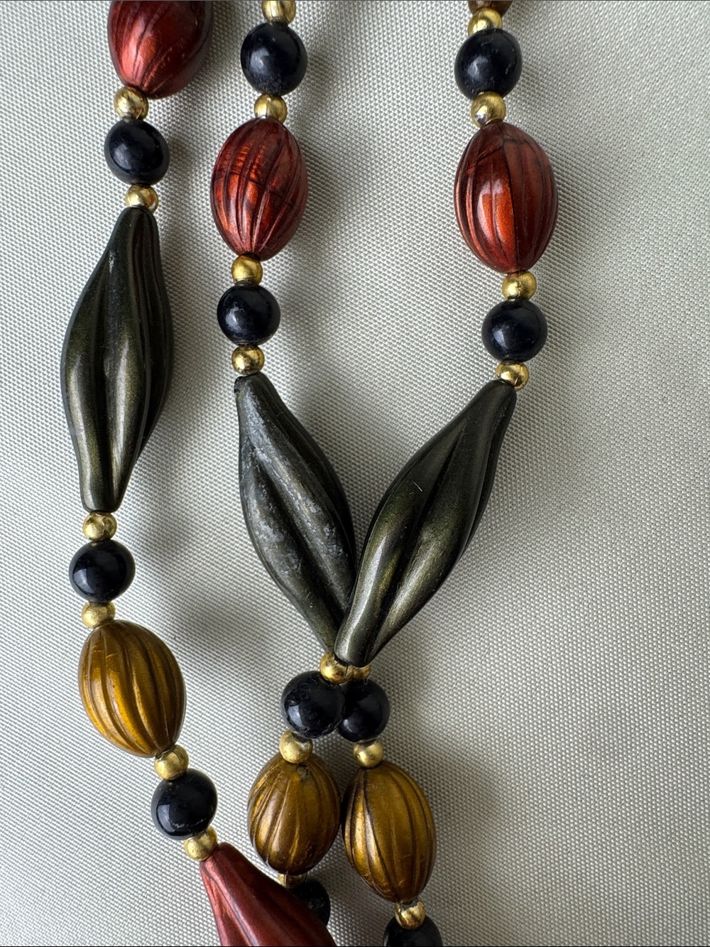 Multi-Strand Metallic Bead Necklace in Red, Gold & Black - Picture 7 of 10